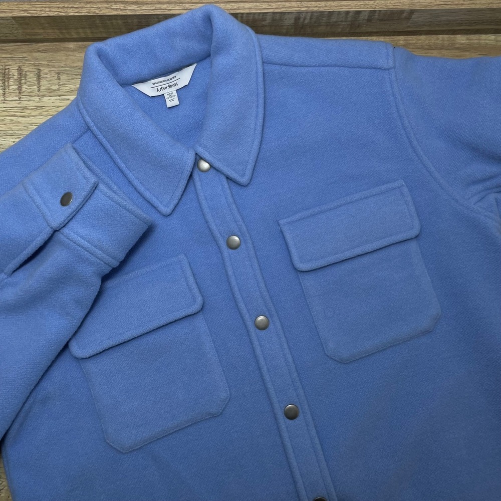 & Other Stories Blue Wool Blend Snap Front Shacket Shirt Jacket Womens Medium